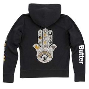 Soft Butter Zip Up Hoodie With Studded Hamsa and “DREAM”
